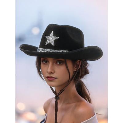 Unisex Western Cowboy Hat Star Rhinestone Sequin Belt Retro Party Stage Hat