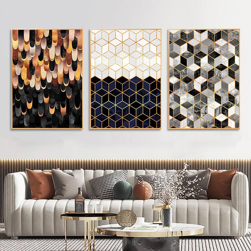 

Abstract Golden Geometric Wall Art Canvas Painting Nordic Decoration Picture Posters and Prints Living Room Modern Home Decor