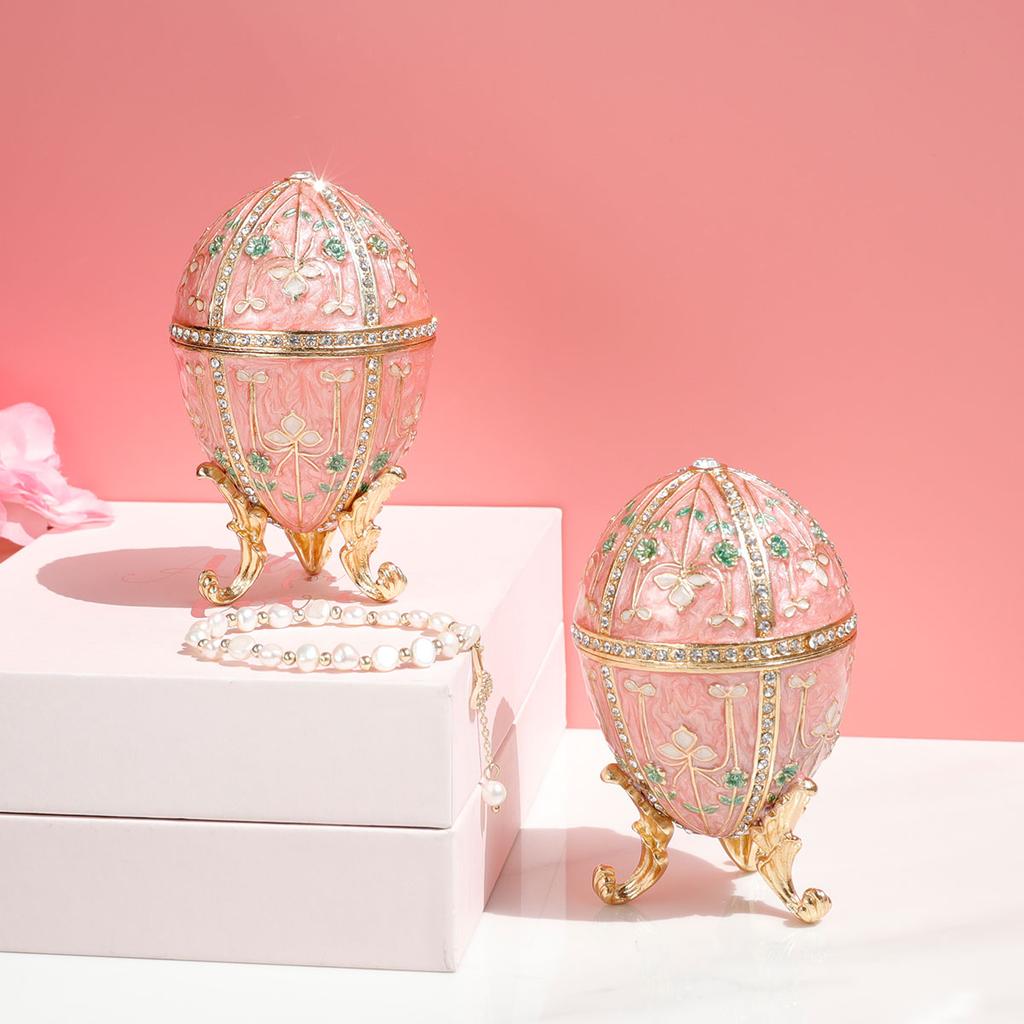 1Pc Faberge Egg Style Enamelled Jewelry Trinket Box Hinged Unique Gift for Home Decor