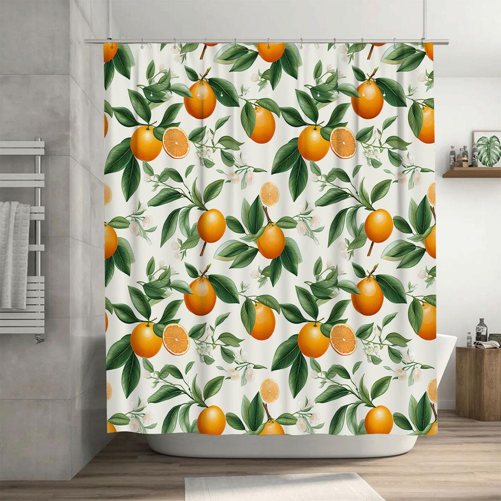 Vibrant Orange Floral Shower Curtain Modern Decor for Bathroom Waterproof Fabric with Hooks Included