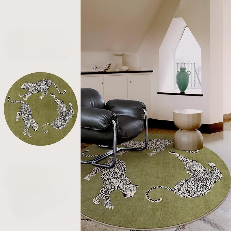 Light Luxury Bedroom Decor Round Carpet Thickend Plush Bedside Floor Mat Fluffy Soft Rug Leopard Pattern Carpets for Living Room