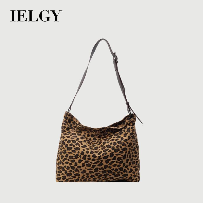 Ielgy Leopard Print Canvas Tote Bag Student Class Large Capacity Underarm Bag