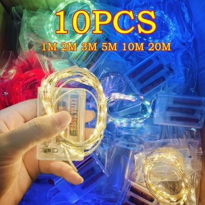 10PCS 10/20M Fairy Lights Copper Silver Wire Battery Box LED String Lights for Christmas Bedroom Party Wedding Decoration Gifts