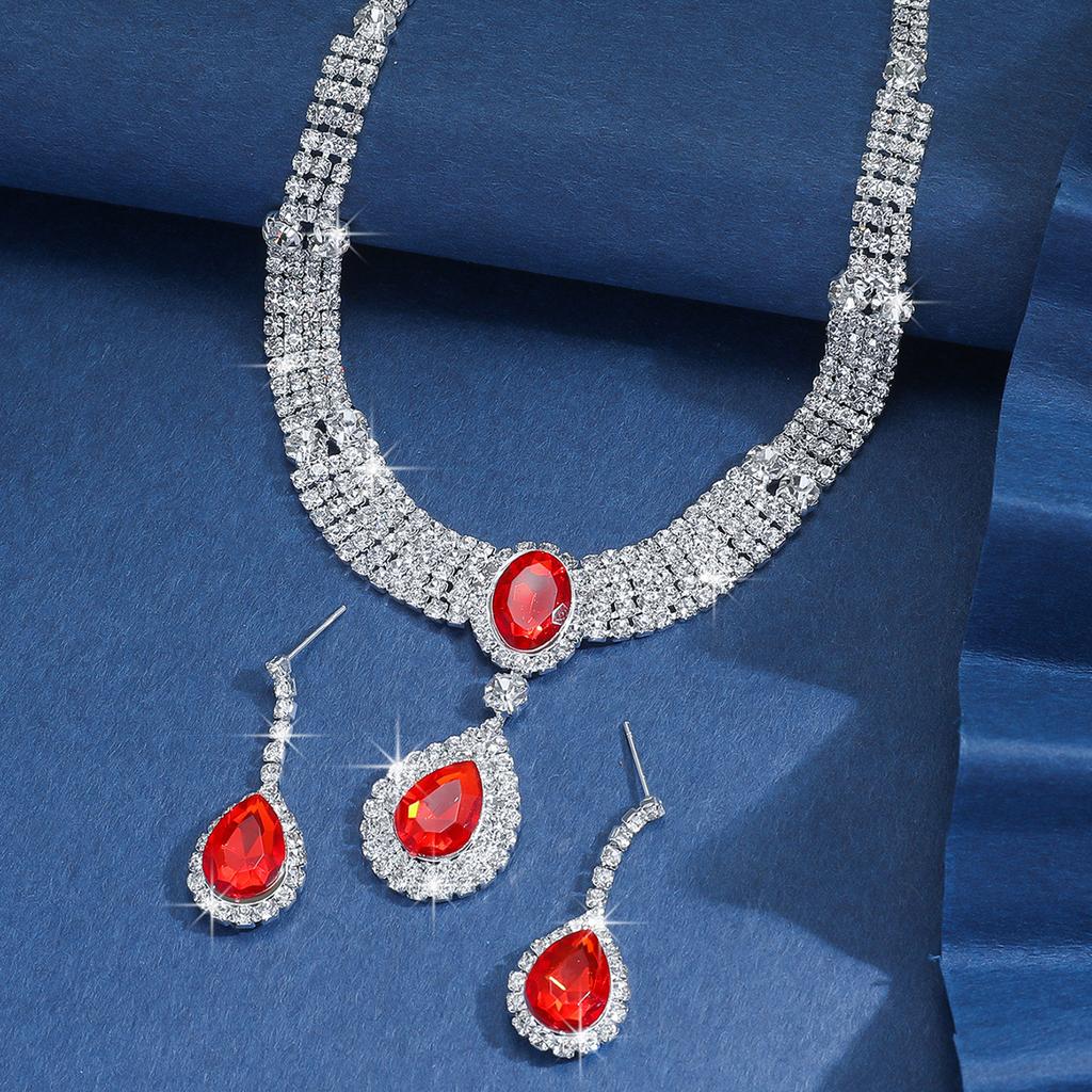 Source manufacturer cross-border exclusive temperament inlaid full diamond necklace earrings two-piece set new