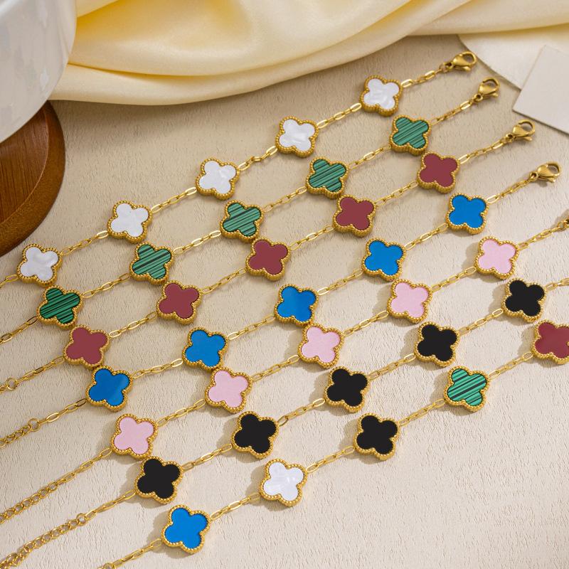 13MM Fashion Four Leaf Clover 18k Double Sided Mother of Pearl Lucky Clover Bracelet Women's Bracelet