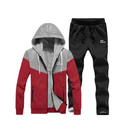 Fashion  Casual Winter Suit Men Fleece Zipper Cardigan Sporting Suit Men Letter Patchwork Sweatshirt