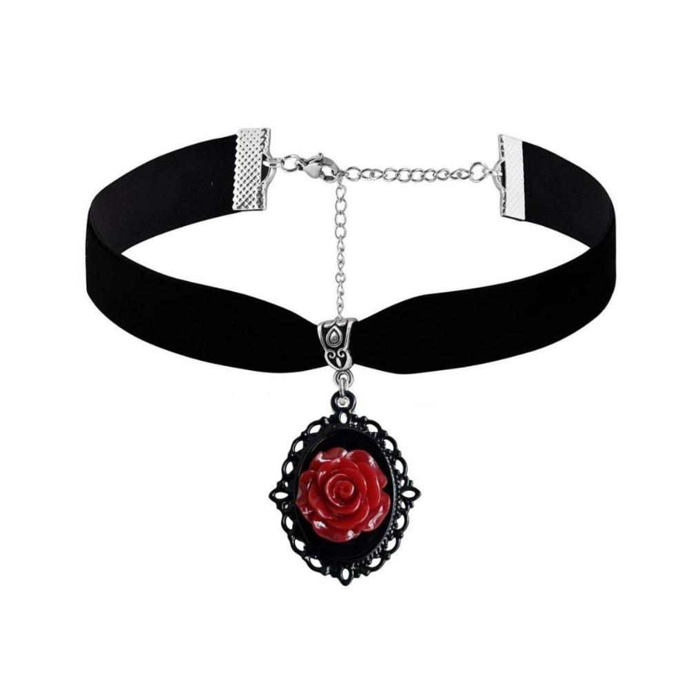 Gothic Temperament Oval Lacework Purple Rose Flower Resin Pendant Velvet Collar Necklace for Women Men Hallowmas Jewelry Gifts