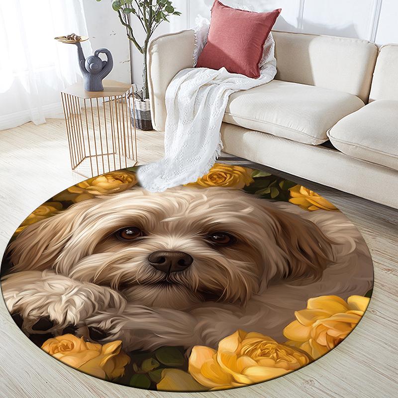 Shih Tzu and Roses Pattern Round rug,Carpet Rug for Living Room Bedroom Playroom ,Non-slip Floor Mat,Holiday Gifts and Birthday Gifts.