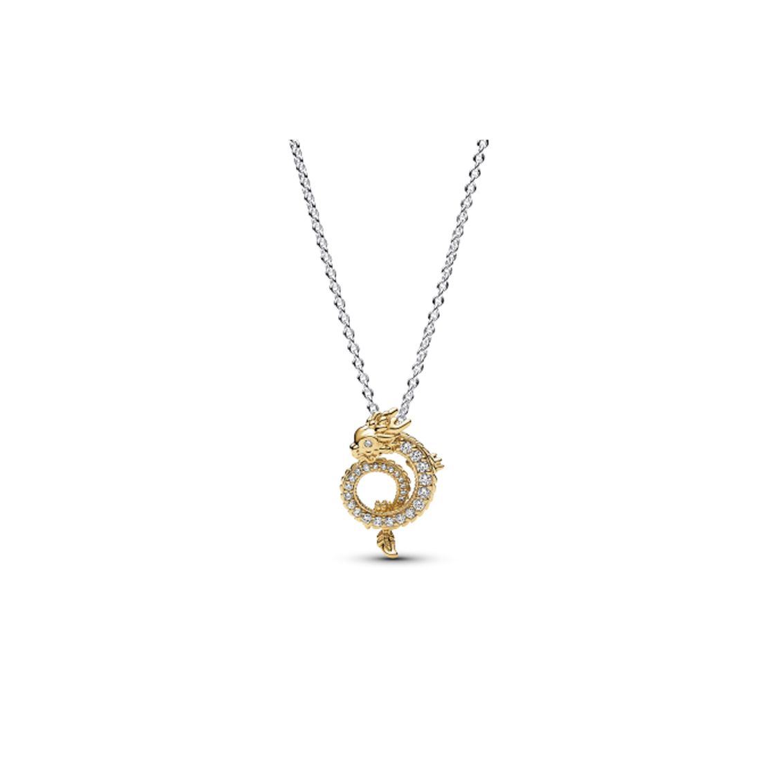 Pandora Little Golden Dragon Two-Tone Necklace Women necklace Silver 773069C01 Box