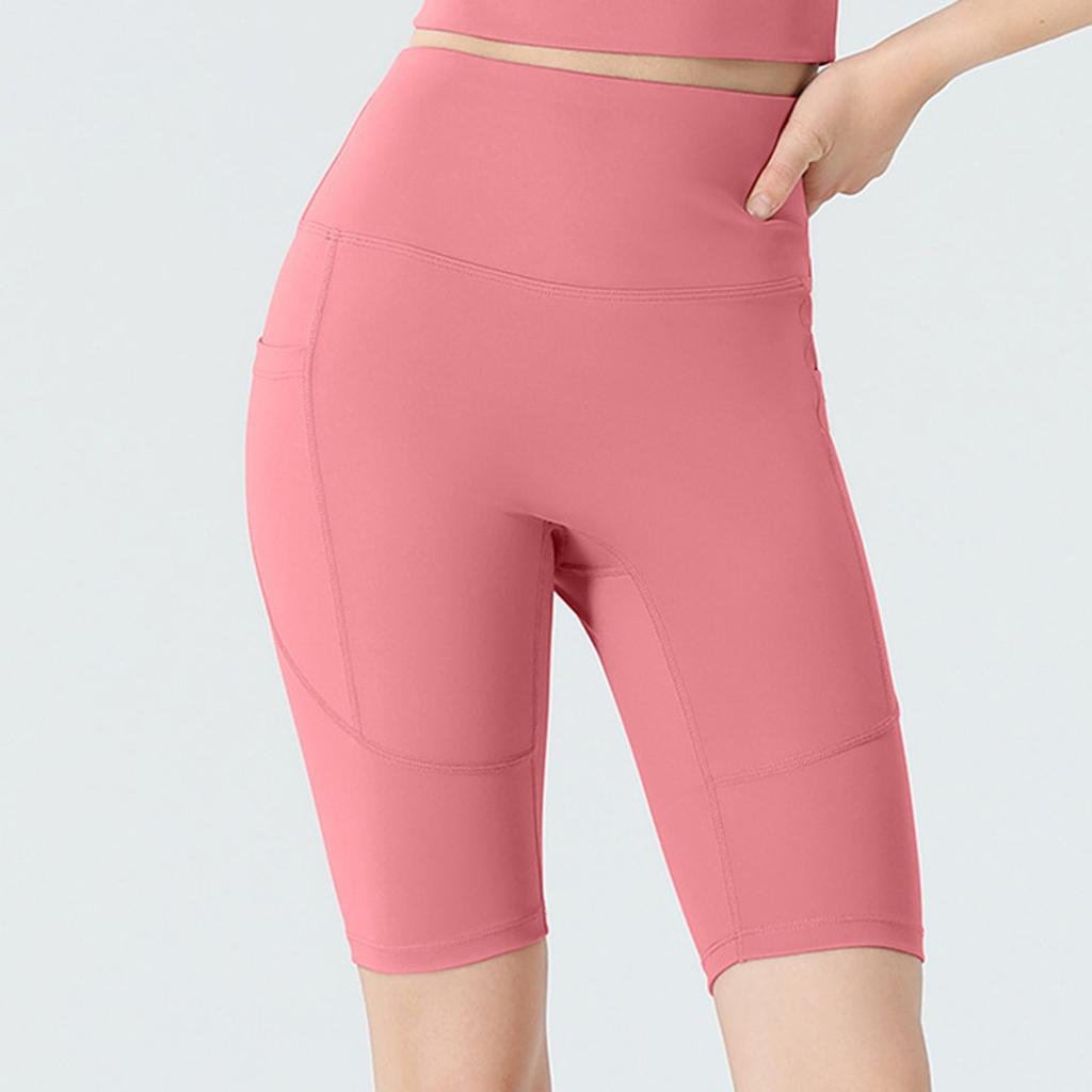 High Waist Running Shorts for Women Quick Dry Sports Biker Shorts with Hidden Pockets Compression Fit Five Inch Inseam Gym Yoga Tights