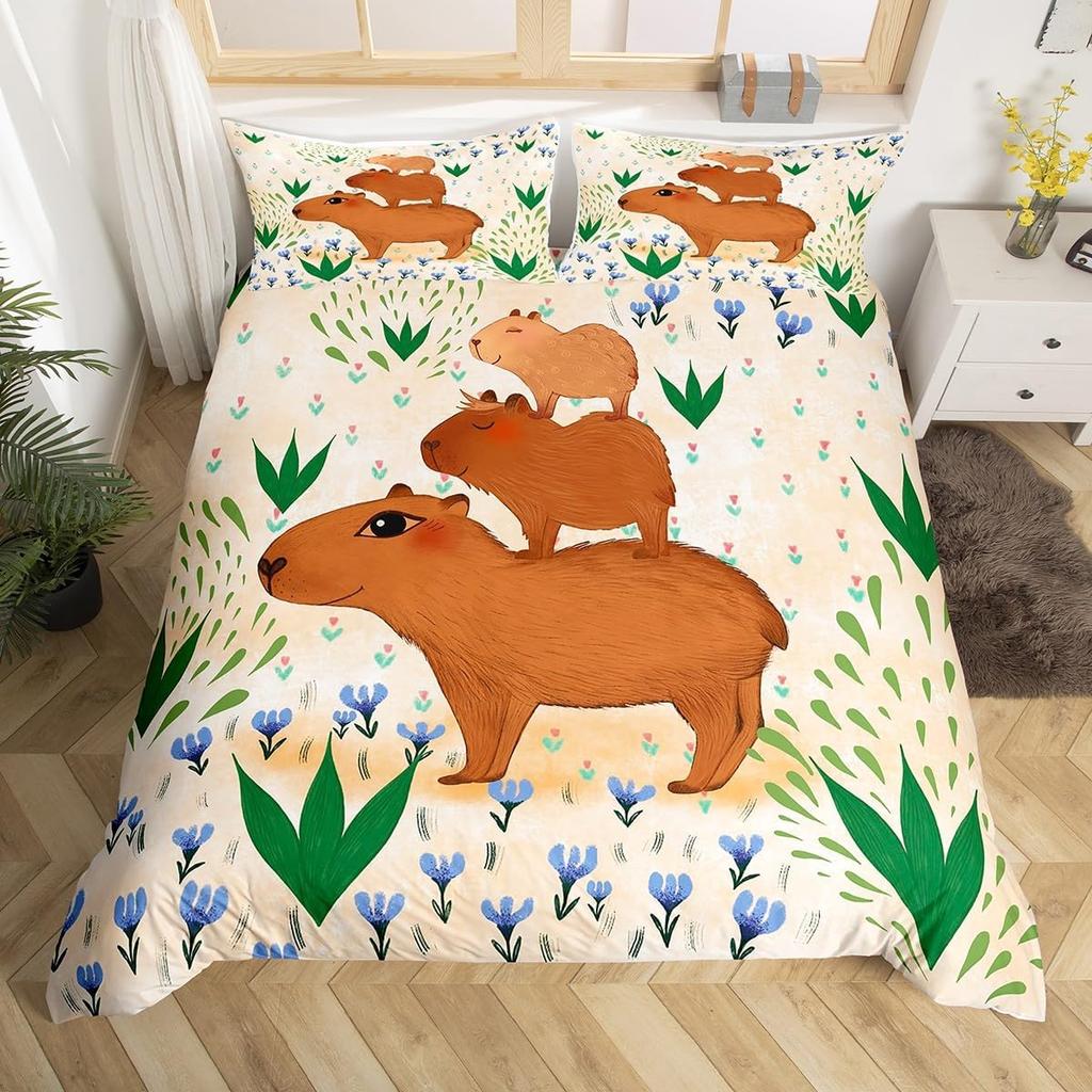 3D Capybara Duvet Cover For Capybara Lovers,Cute Funny Capybara Comforter Cover,Natural Theme Kawaii Rodent Animal Bedding Set