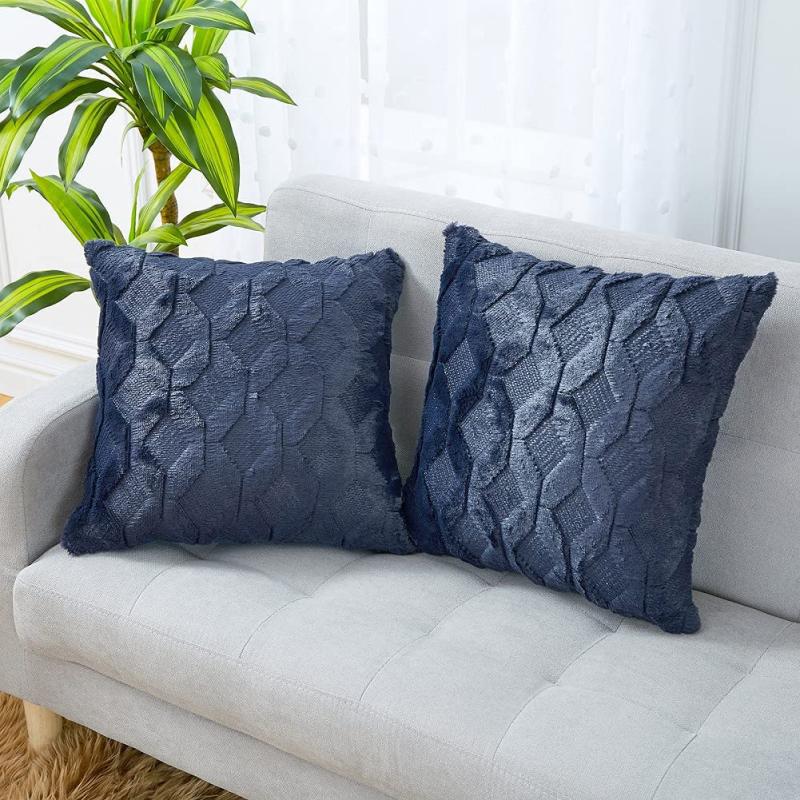 45x45cm Pillowcase Geometric Diamond Block Pattern Plush Cushion Cover Simple Home Sofa Cushion
