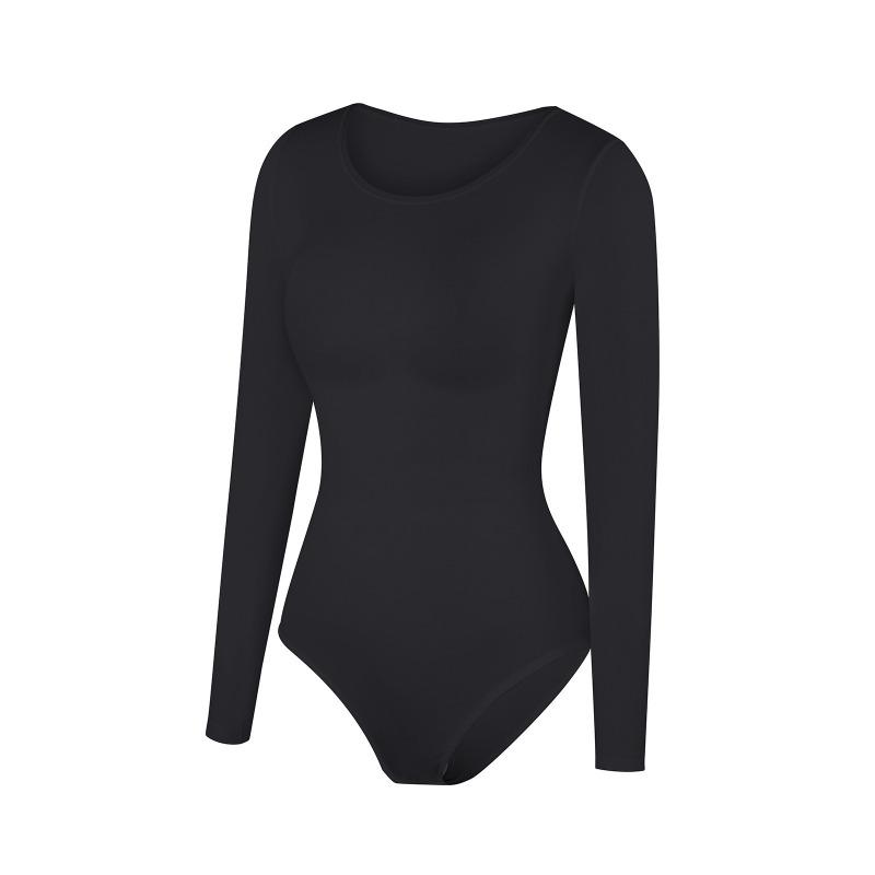 Damski Bodystocking Kształtujący z Długim Rękawem, Bezszwowy, Kontrolujący Brzuch, Bielizna Kształtująca L czarny
