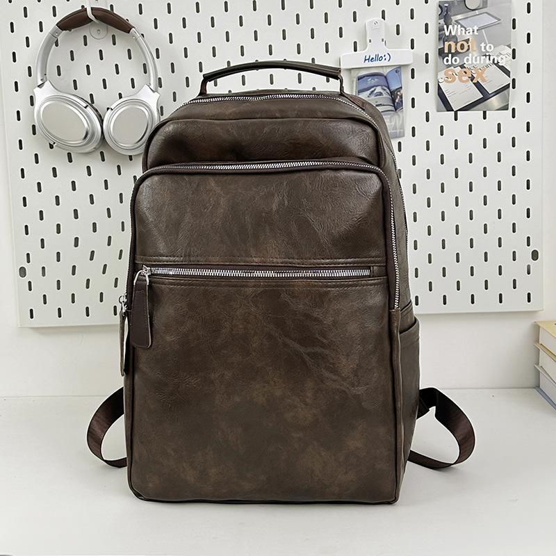 Schoolbag New PU Leather Waterproof Men's Backpack Large Capacity Casual Business Computer Bag Men's Bag Trendy Cool Student School Bag