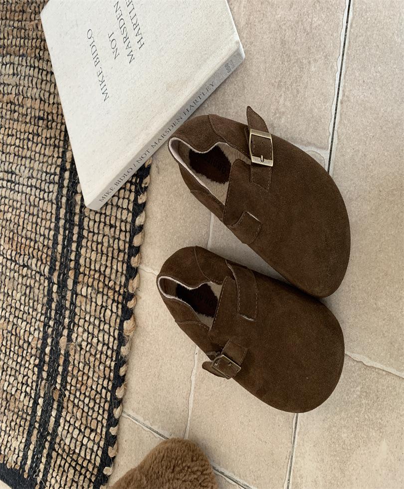 

Женские туфли Birkenstocks на два носка 2025 новая осень однопедальные ленивые одинарные туфли ретро на плоской подошве туфли Birkenstocks Doudou 35 темно-коричневого