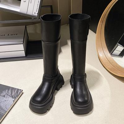 Knee-high Square Heel Modern Boots Spring/autumn Slip-on Women's Shoes On Sale  Fashion Round Toe Mid Heel Women's Boots