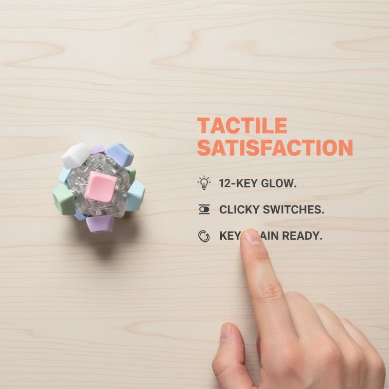 12 Keys Magic Ball Fidget Keychain Keys Button LED Keyboard Finger Keyboard Cap Keycap Pass The Time Clicker Adult Relief Stress