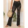 Sexy Sheer Lace Flared Pants European and American Sexy Perspective Flower Lace Pants Trumpet pants Trousers