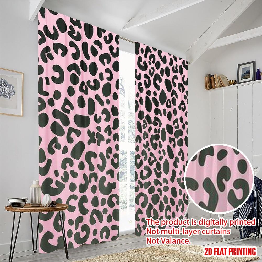 2pcs,2D plane printing Popular Curtain Panels Pink Leopard Bow Versatile 100% Polyester (without rod) Decorations For Home for