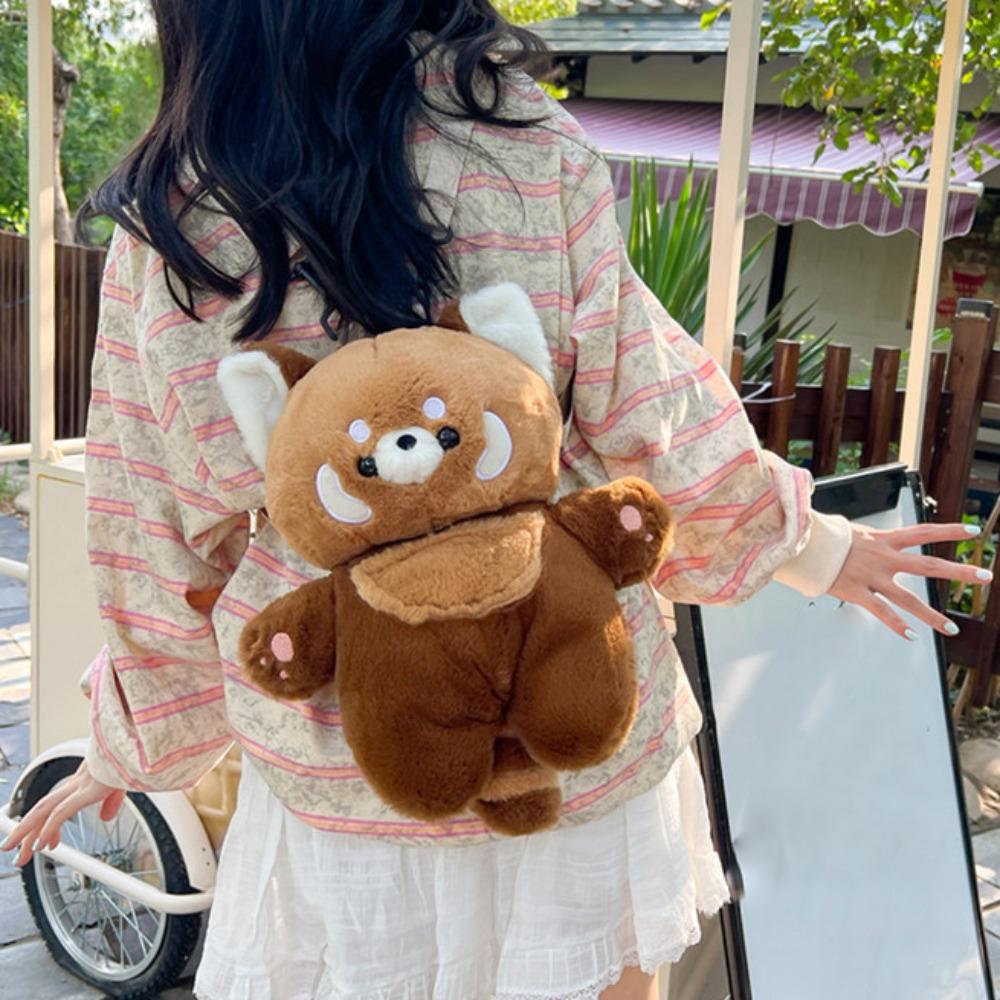 Shoulder Little Panda Backpack Doll Plush Animal Sleepy Doll Bag Unique Raccoon Plush Bag  Outdoor