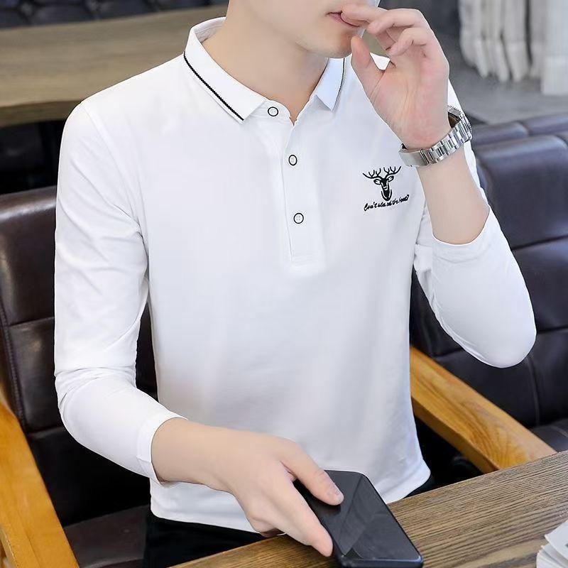 

Knitted Long-sleeved POLO Shirt for Men Slim-fitting Fashionable Lapel T-shirt L білий