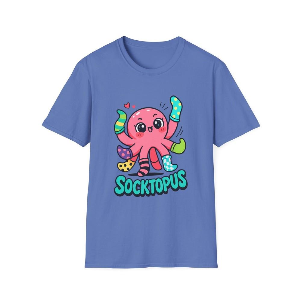 

Unisex Softstyle T-Shirt Cartoon Octopus with Mismatched Socks Funny Animal L