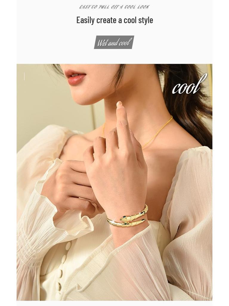 Goldene Schuppen Schlangenform Offener Federarmreif - Damen Trendiger High-End Armreif