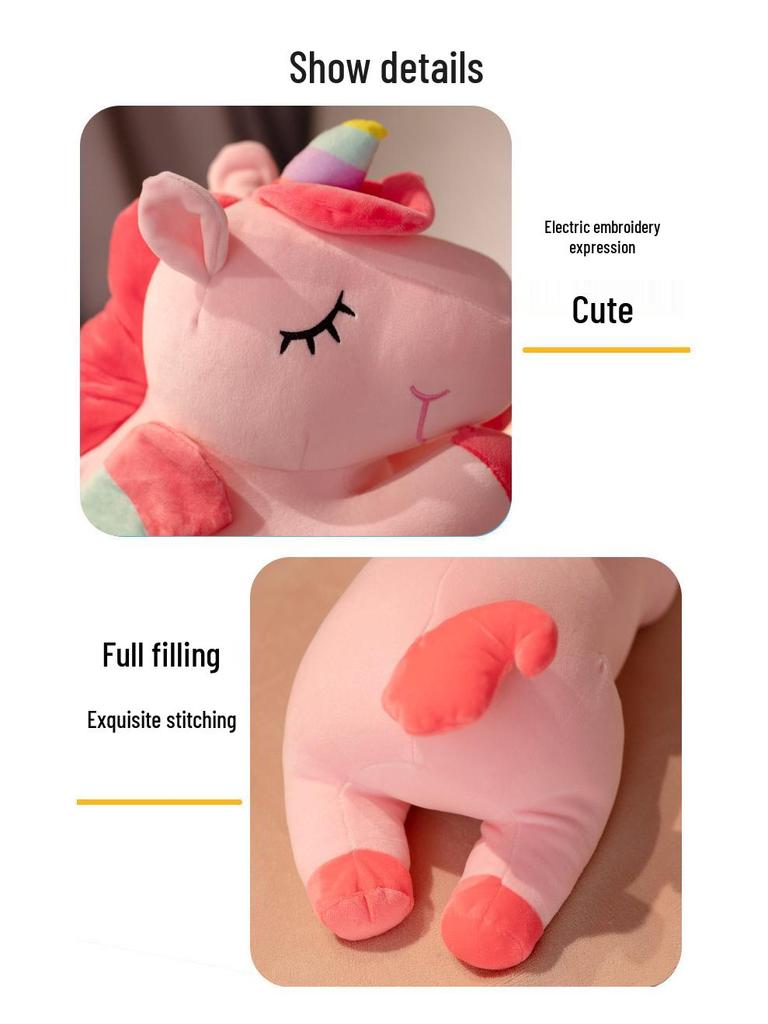 Rainbow Unicorn Plush Pillow - Large, Soft & Pink Sleep Companion for Kids