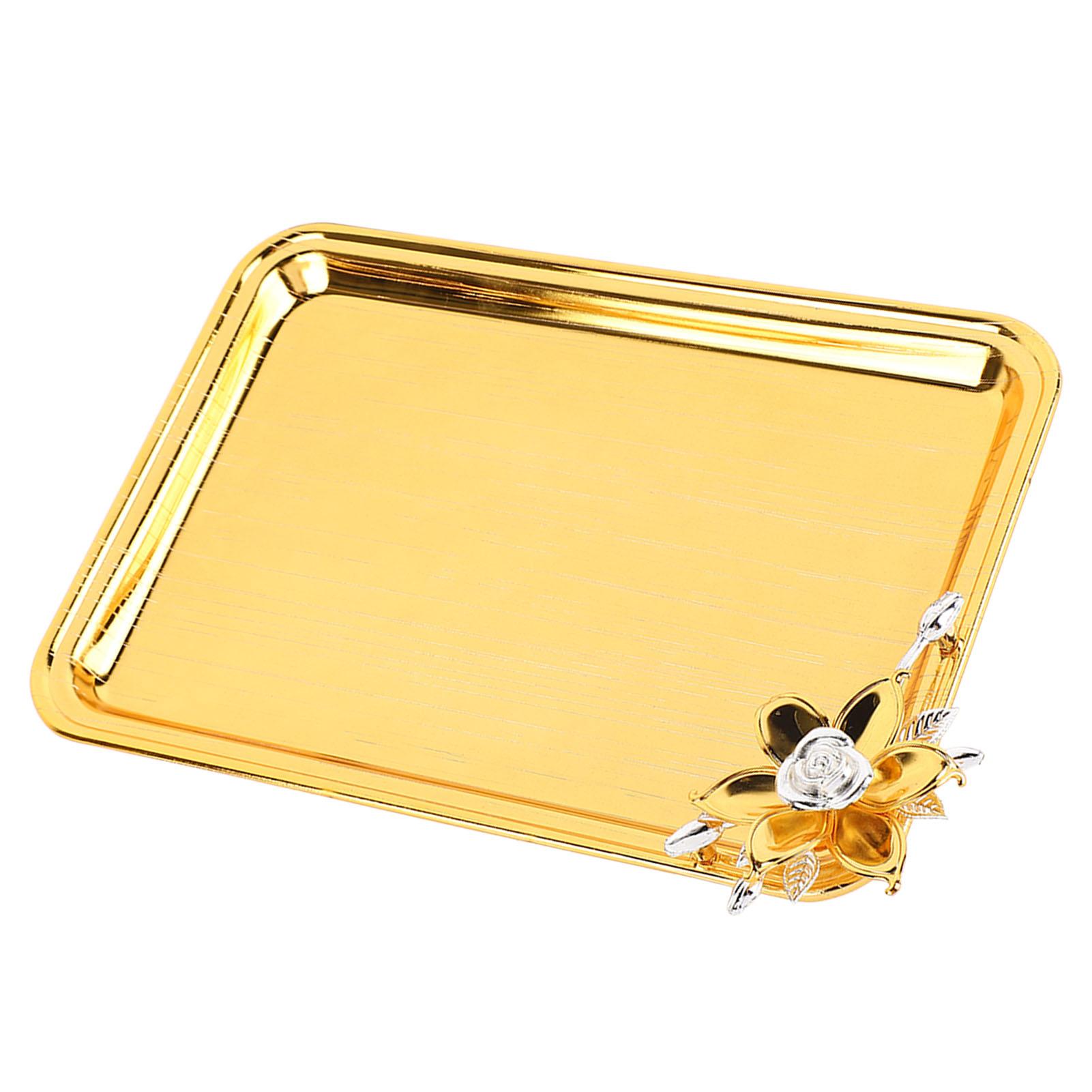 

Table Serving Tray European Light Luxury Decorative Rectangular Food Service Tray with Floral Decor for Living Room KTV Hotel Gold