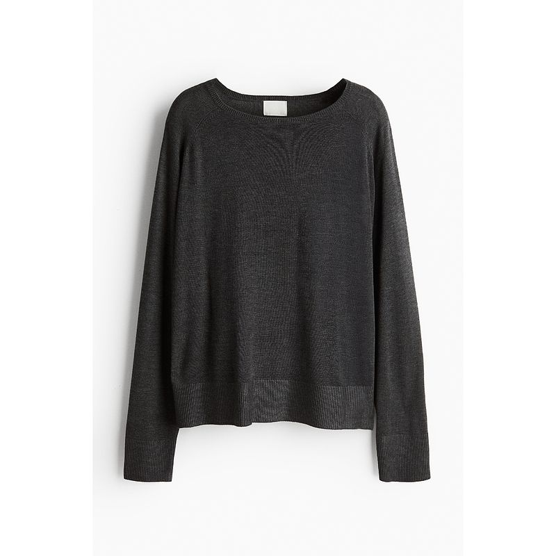 

HM Women s Woolen Sweater Autumn Crew Neck Long Sleeves Loose Version Fine Knitting Pullover 1215703 Mixed dark gray 155/80((XS))