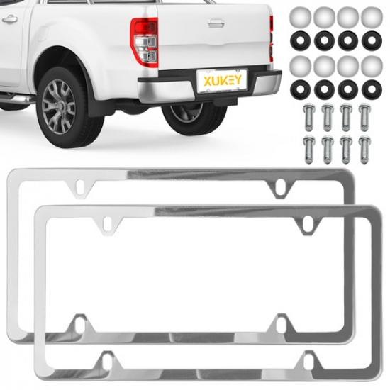 Silver License Plate Frame Chrome Holder Universal Car Stainless Steel Polish US