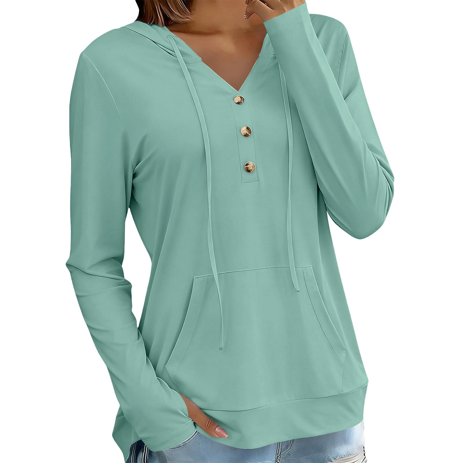 Women’s Fashionable Casual Plain Long-Sleeved Hooded Button-Up Ice Silk Sun Top S
