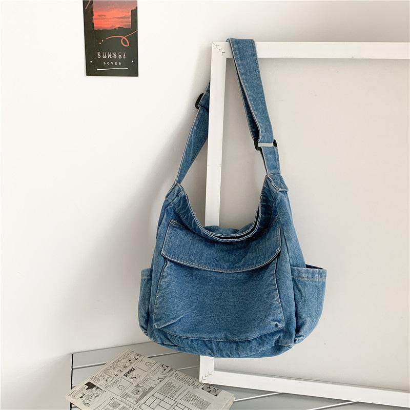 

Denim casual bag new Harajuku lazy wind messenger bag fashionable large capacity shoulder bag women one size fits all синий
