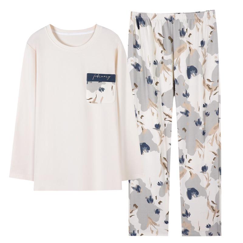 Women'S Pajamas Long-Sleeved Pure Cotton Pullover Simple Set Loose Large Size Casual Cotton Loungewear