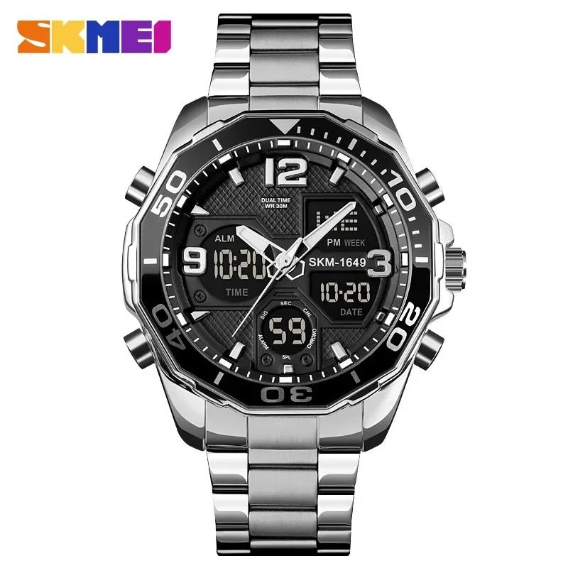 SKMEI 1649 Chrono Alarm Male Clock Reloj Hombre Dual Movement Sport Mens Watches Rotatable Ring Quartz Digital Men Wristwatches