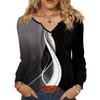 Women's Fashionable Casual V-neck Blouse Button Long-sleeved Pullover T-shirt Top