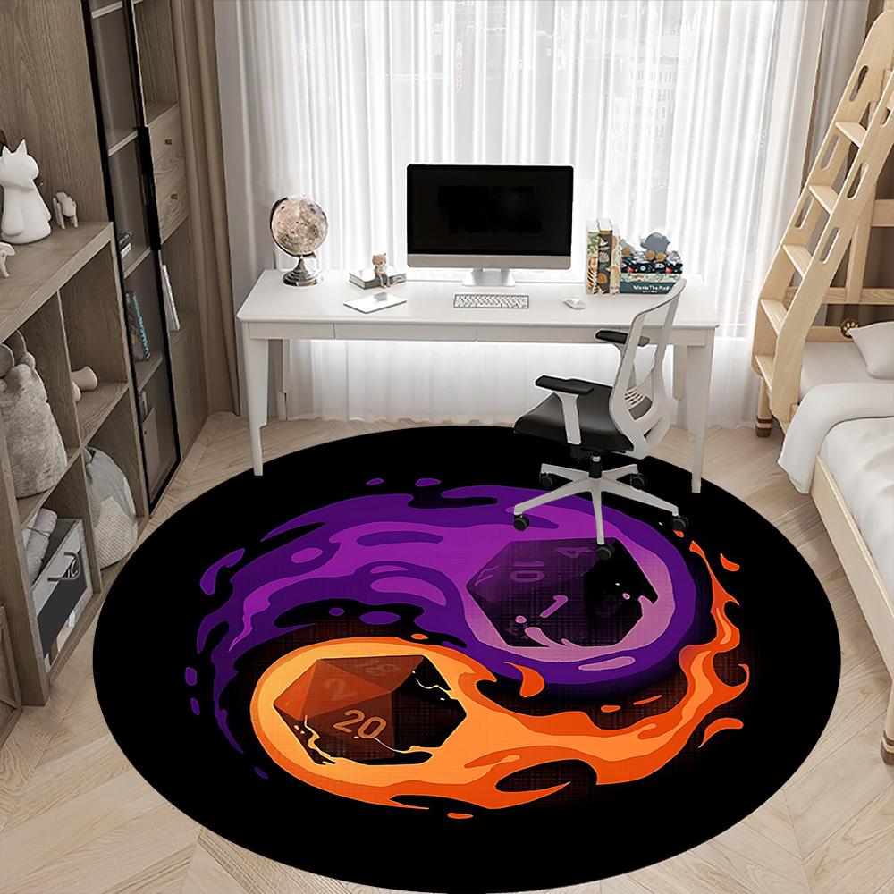 1PCDice Flames Office Round Area Rug, Mat Suitable For Office, Under Office Chairs Bedroom Living Room Home Decor, Room Deco