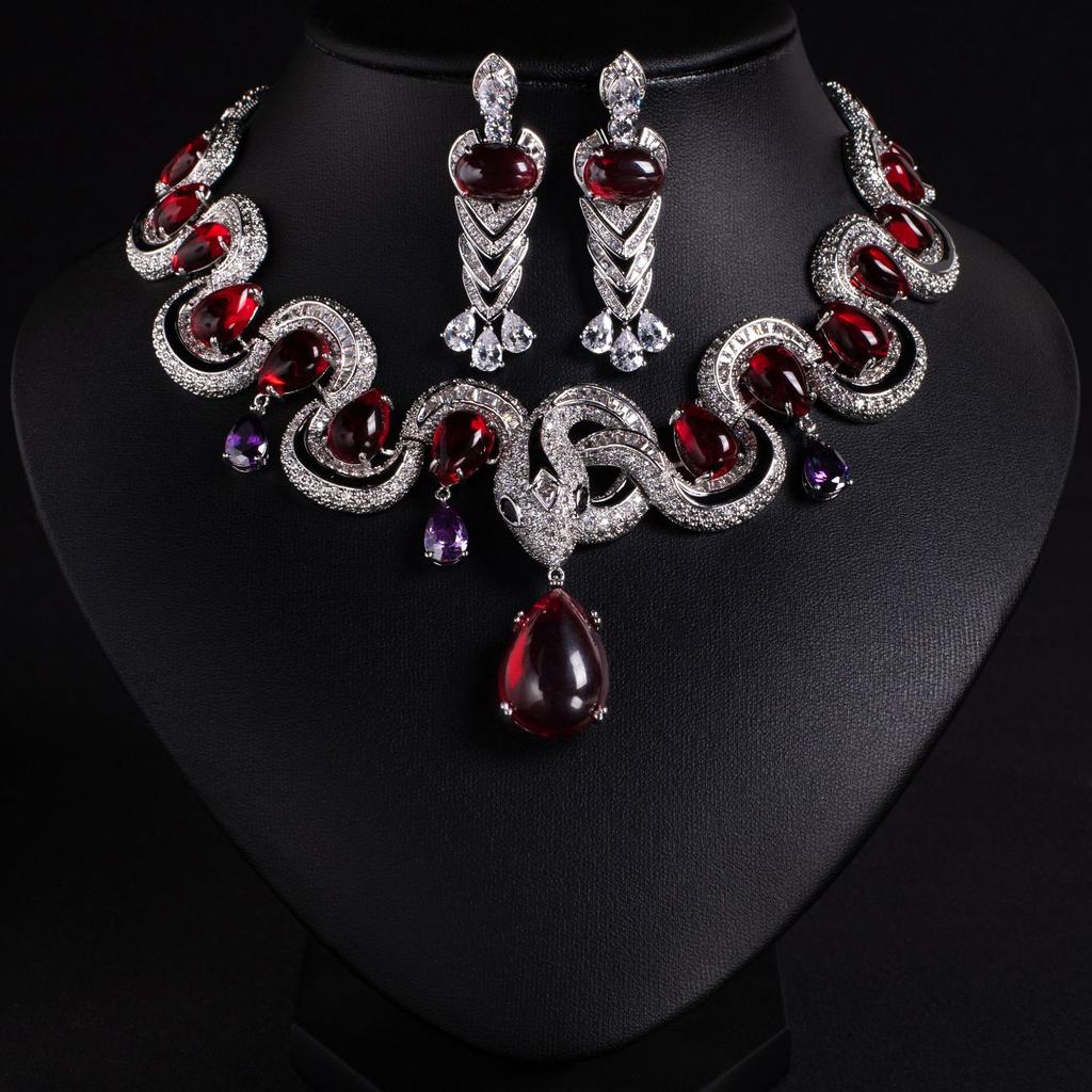 Spirit Snake Luxury Bridal Jewelry Set Zircon Necklace Zircon Earrings Jewelry