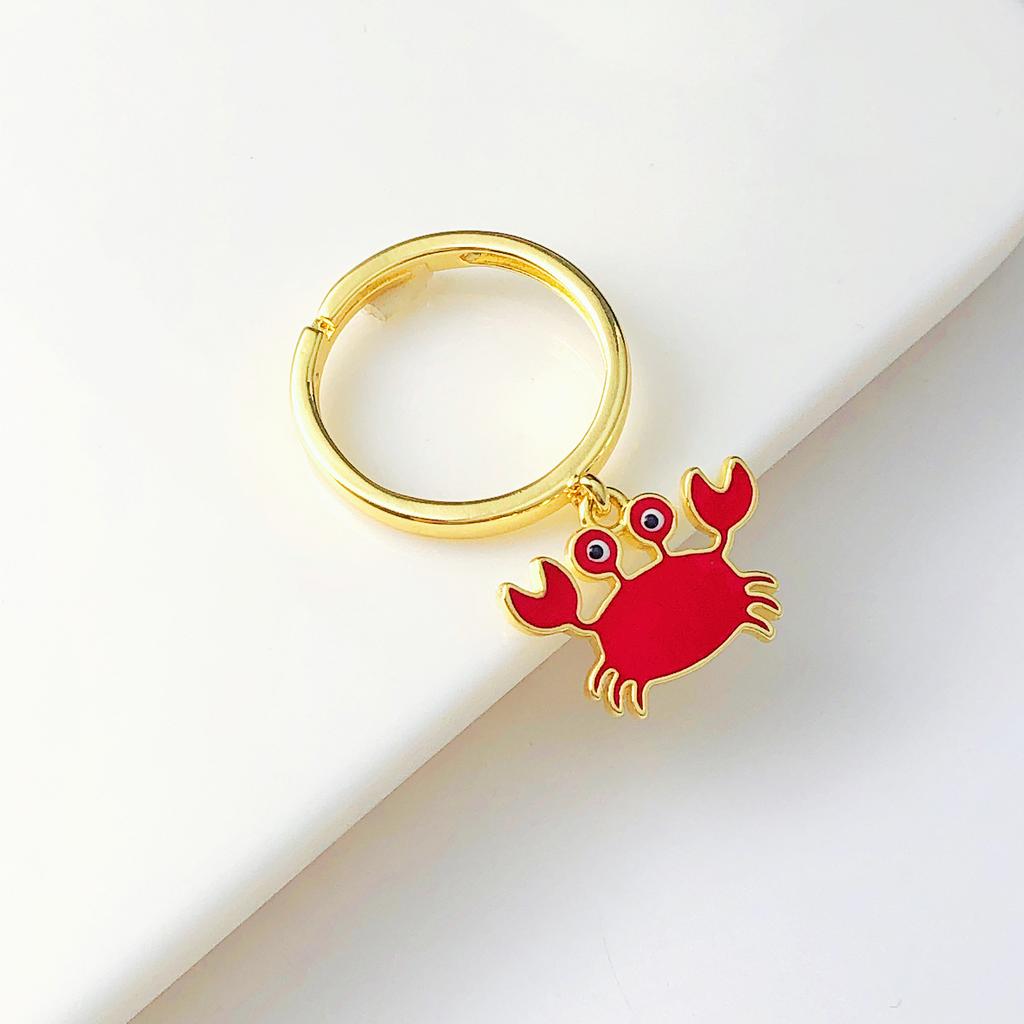 Adjustable Beetle Crab Fish Pendant Gold-Plated Open Ring For Women Girls New  Party Jewelry Fine Accessory Daily Wear