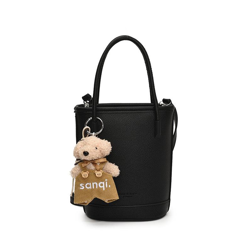 Wholesale New Products Niche Simple Solid Color Lychee Pattern Texture Hand Carry Bucket Bag Versatile Foreign Style Commuting Messenger Women's Bag