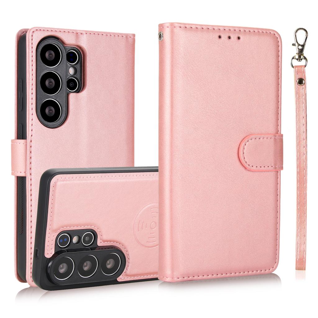 Magnetic Leather Case for Samsung Galaxy S26 Ultra S25 Edge S24 Plus S23 FE S22 S21 S20 Note20 Hand Strap Detachable Card Wallet