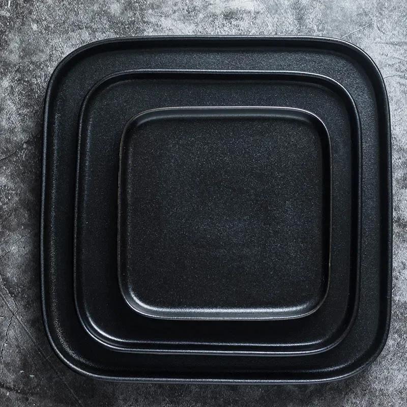 Black Phnom Penh Steak Plate 8-inch Square Household Steak Plate and Vegetable Plate Restaurant Italian Noodle Western Tableware
