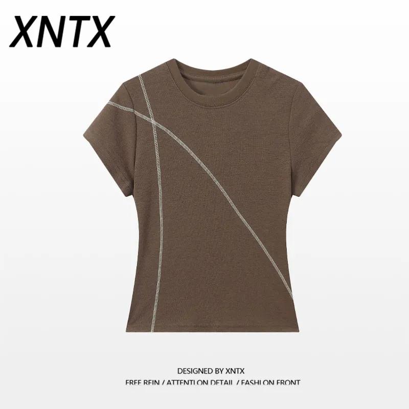 Womens Abstract Line Rhinestone Short Sleeve T Shirt