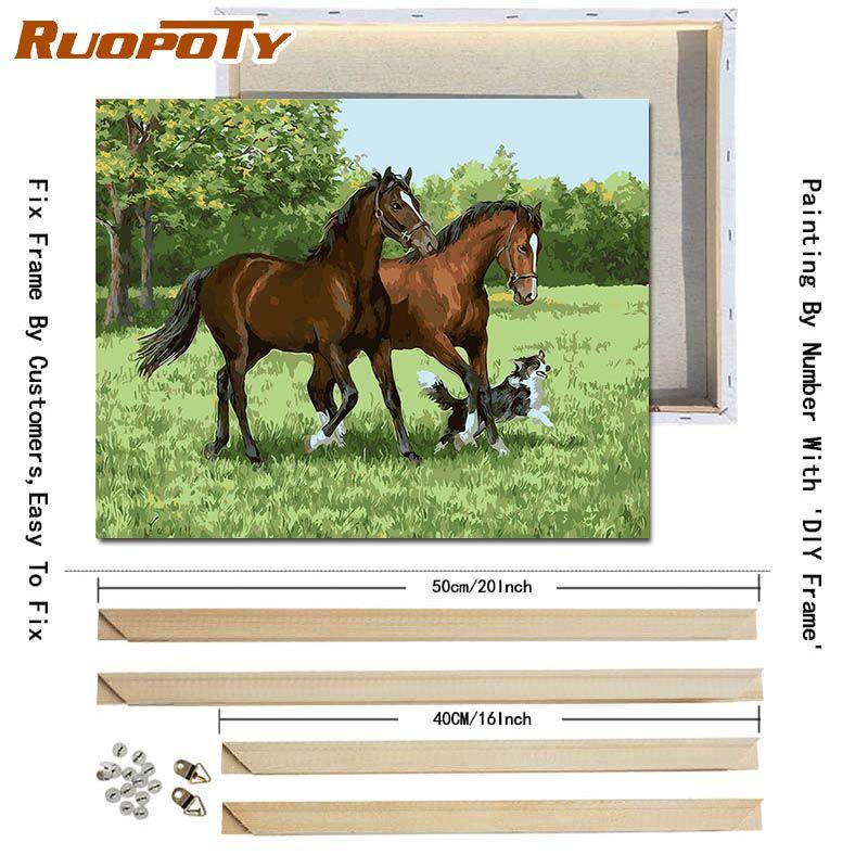 RUOPOTY With DIY Frame Animals DIY Painting By Numbers Modern Wall Art Canvas Hand Painted Oil Painting For Home Decoration