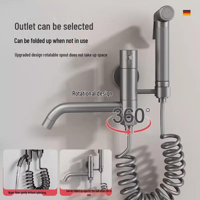 304 Stainless Steel Mop Sink Faucet with Retractable Spray Gun Bathroom Kitchen Tap Accessories