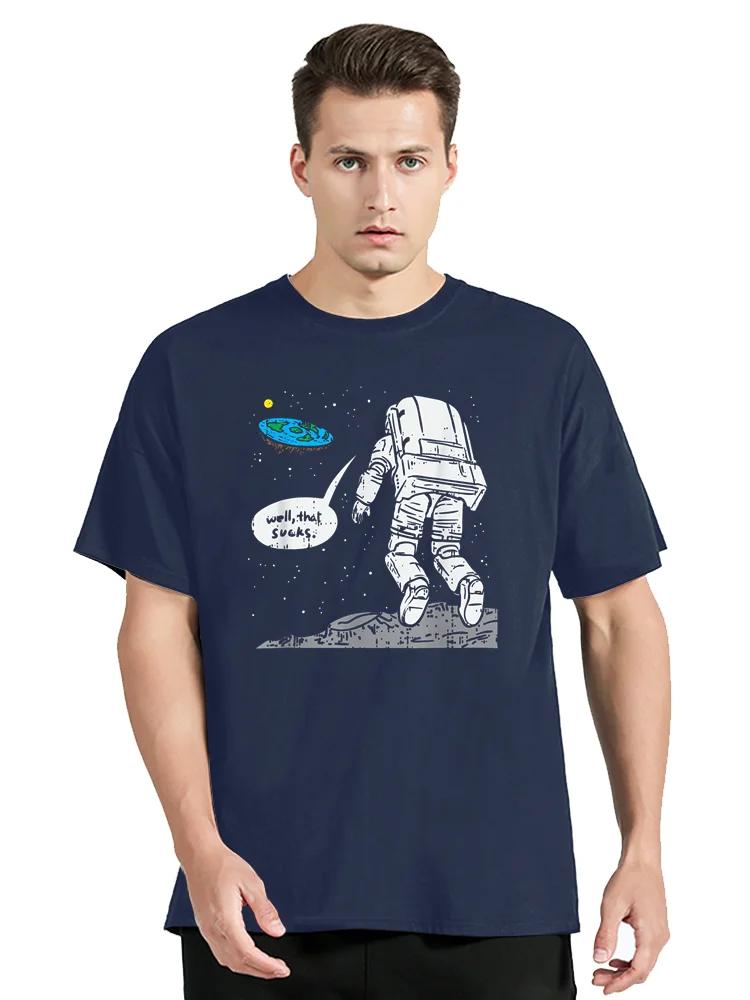 Funny Moon Landing Tshirt Flat Earth, That Sucks, Space T Shirt Men's Top Cotton T-shirt Casual Clothing Oversized Tees