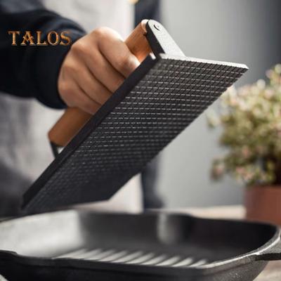 Rectangle Cast Iron Bacon Press with Wood Handle Even-Heat Transfer Healthy Cooking Comfortable Grip Meat Press