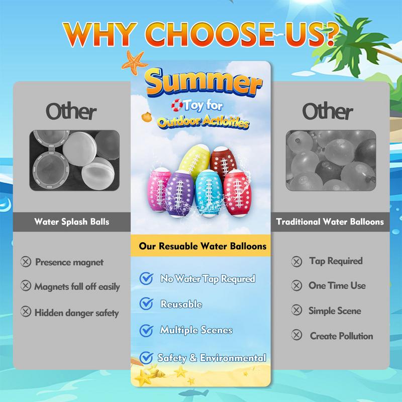 Water Balloons 6X Reusable Water Balloons For Kids Team Activities Absorbent Sponge Balls Summer Entertainment For Boys Teens