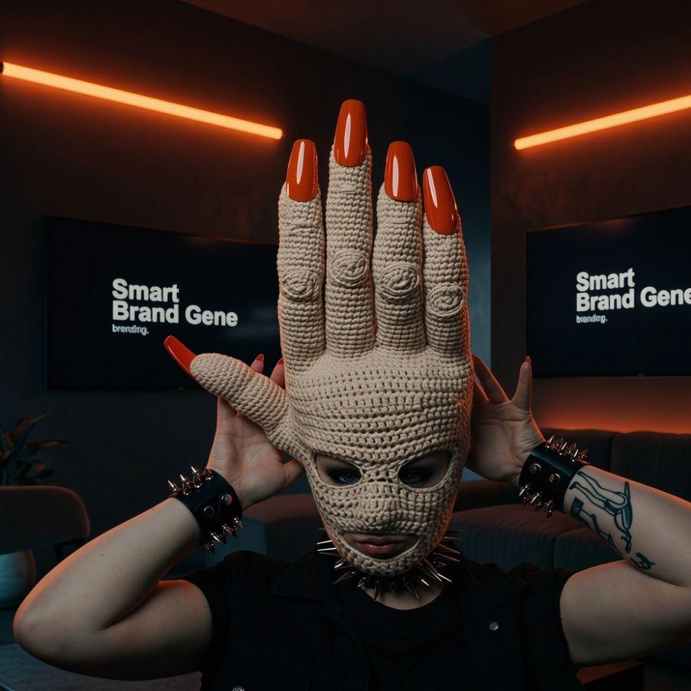 Handmade Palm Shaped Head Cover Crochet Knit Prank Prop Hat Crochet Knit Face Mask  Halloween