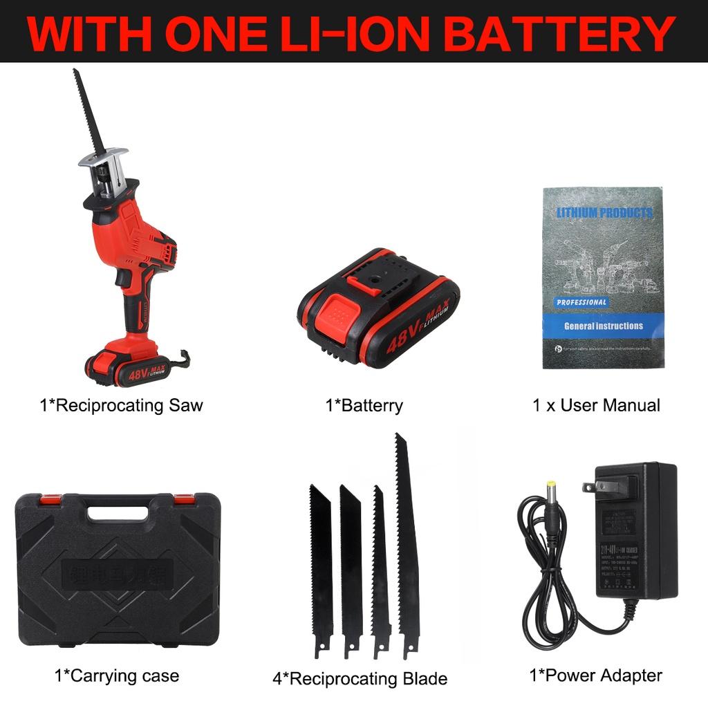 

Беспроводная сабельная пила 48 В Высокоскоростная цепная пила для резки дерева, металла, ПВХ-труб Сабельная пила Электроинструмент с аккумулятором 7500 мАч Red 1*Battery